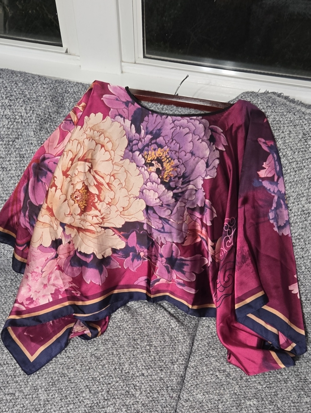 Floral Satin Blouse in Deep Magenta and Cream